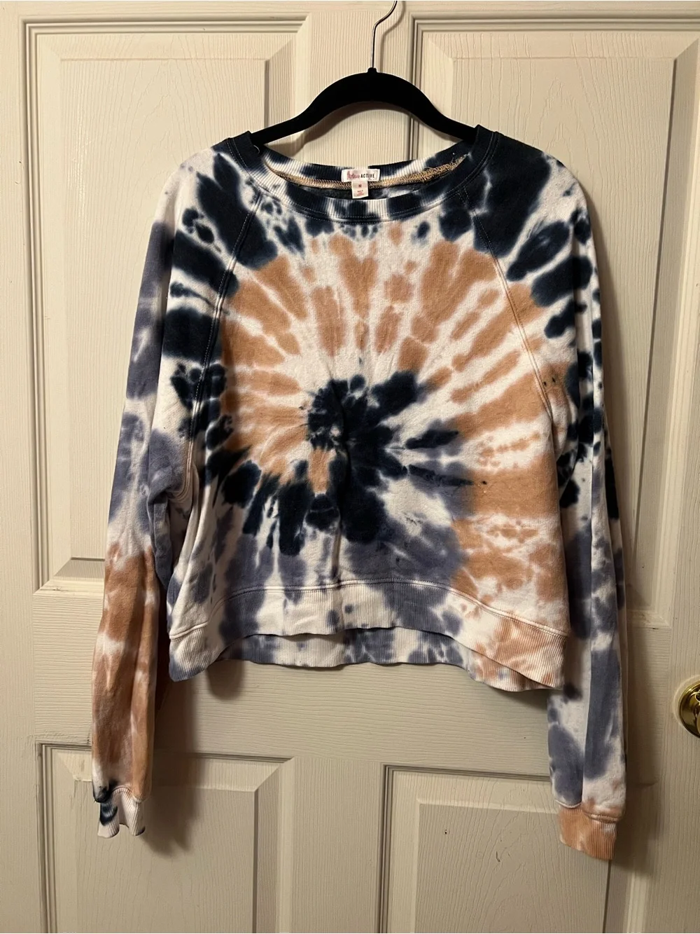 flirtitude Active Tie-Dye Pullover in Navy, Cream & Tan - Picture 1 of 4